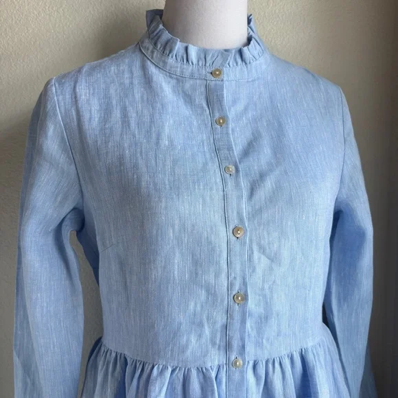 NWT Alice Walk The Linen Ruffle Dress Light Blue S - Picture 2 of 4